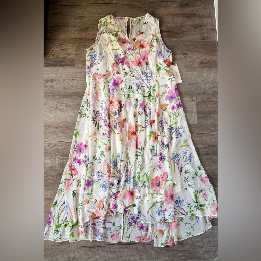 NWT! Calvin Klein Floral Print High-Low Dress 18W Spring White Wildflower Easter - Picture 4 of 7